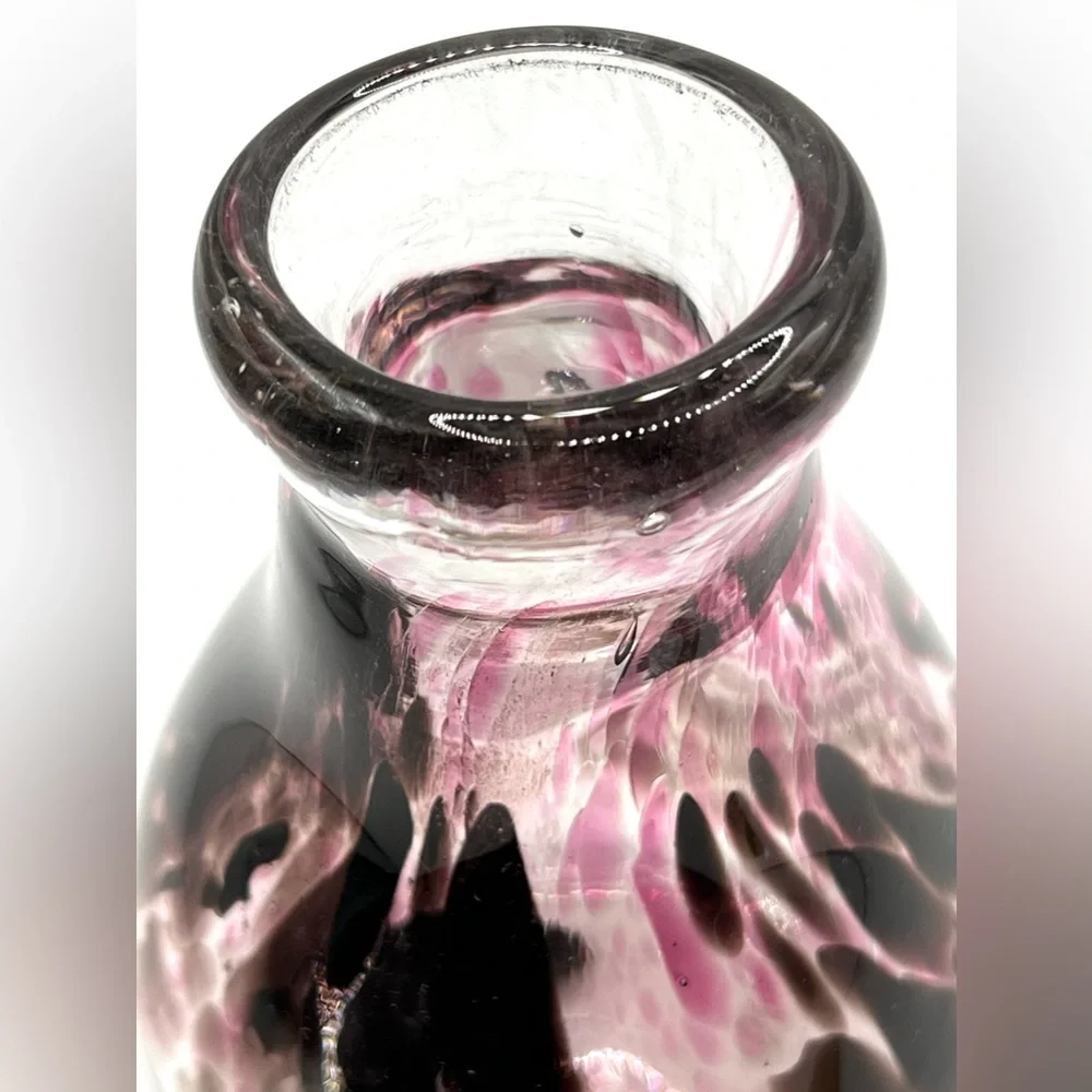 Handblown Art Glass Flowers Bud Vase Brown Pink Abstract Pattern 6 in
